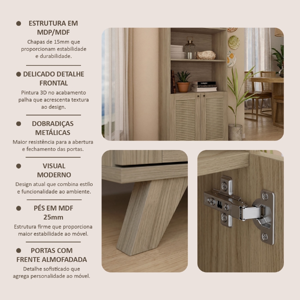 Estante Livreiro 70cm 2 Portas Tulum Carvalho A09 - Mpozenato 