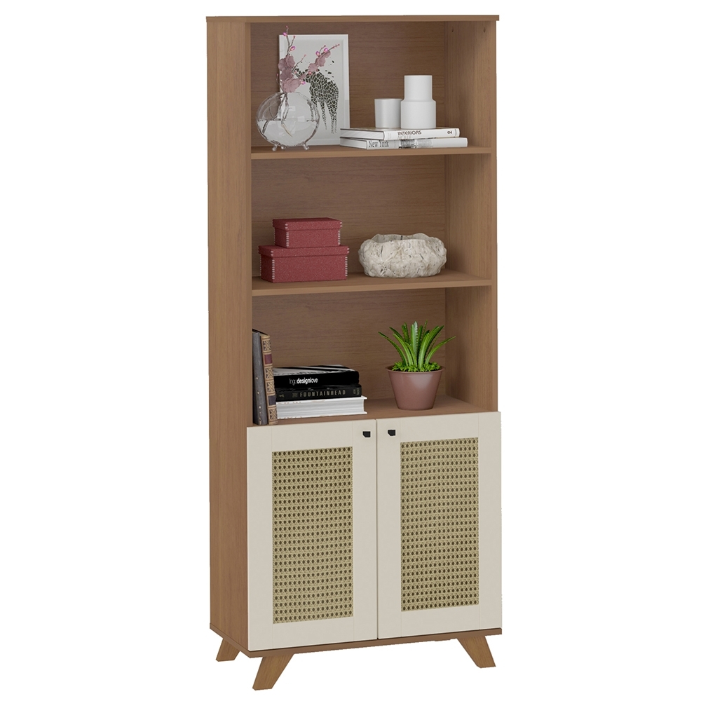 Estante Livreiro 70cm 2 Portas Tulum Cinamomo/Off White A09 - Mpozenato 