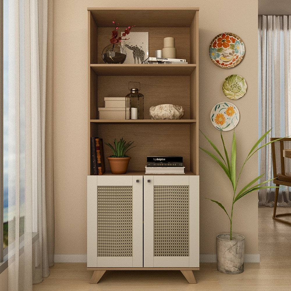 Estante Livreiro 70cm 2 Portas Tulum Cinamomo/Off White A09 - Mpozenato 