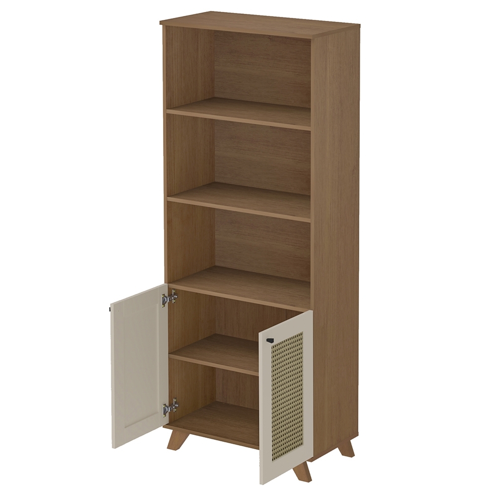 Estante Livreiro 70cm 2 Portas Tulum Cinamomo/Off White A09 - Mpozenato 