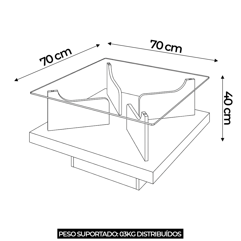 Mesa de Centro Para Sala Quadrada 70cm Niva Off White A09 - Mpozenato