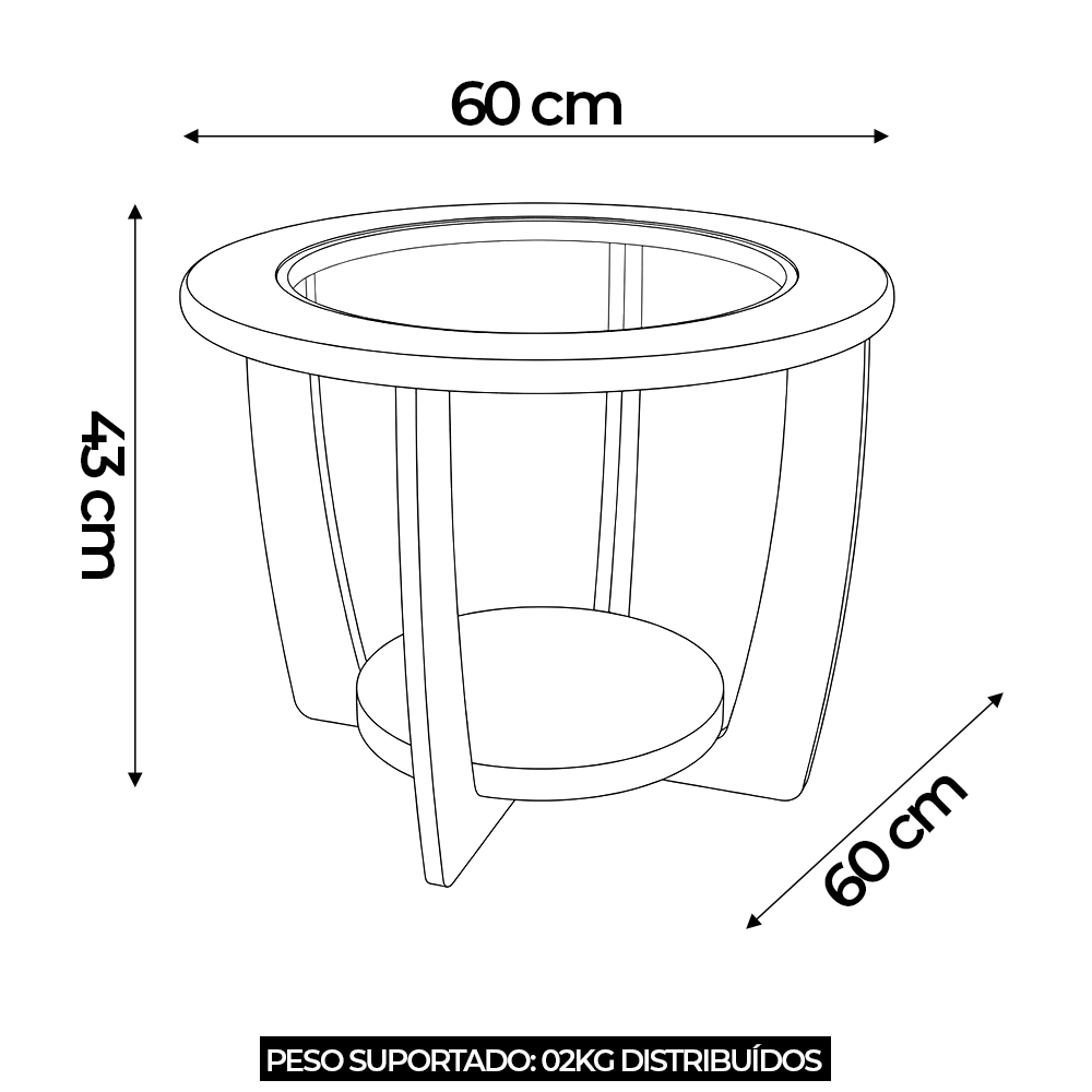 Mesa de Centro Para Sala Redonda 60cm Dalia Carvalho A09 - Mpozenato