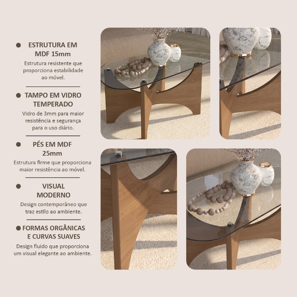 Mesa de Centro Baixa Para Sala 100cm Elipsy Cinamomo A09 - Mpozenato