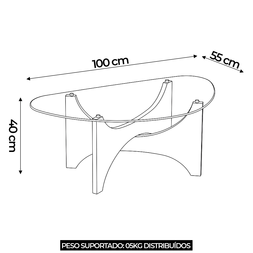 Mesa de Centro Baixa Para Sala 100cm Elipsy Cinamomo A09 - Mpozenato