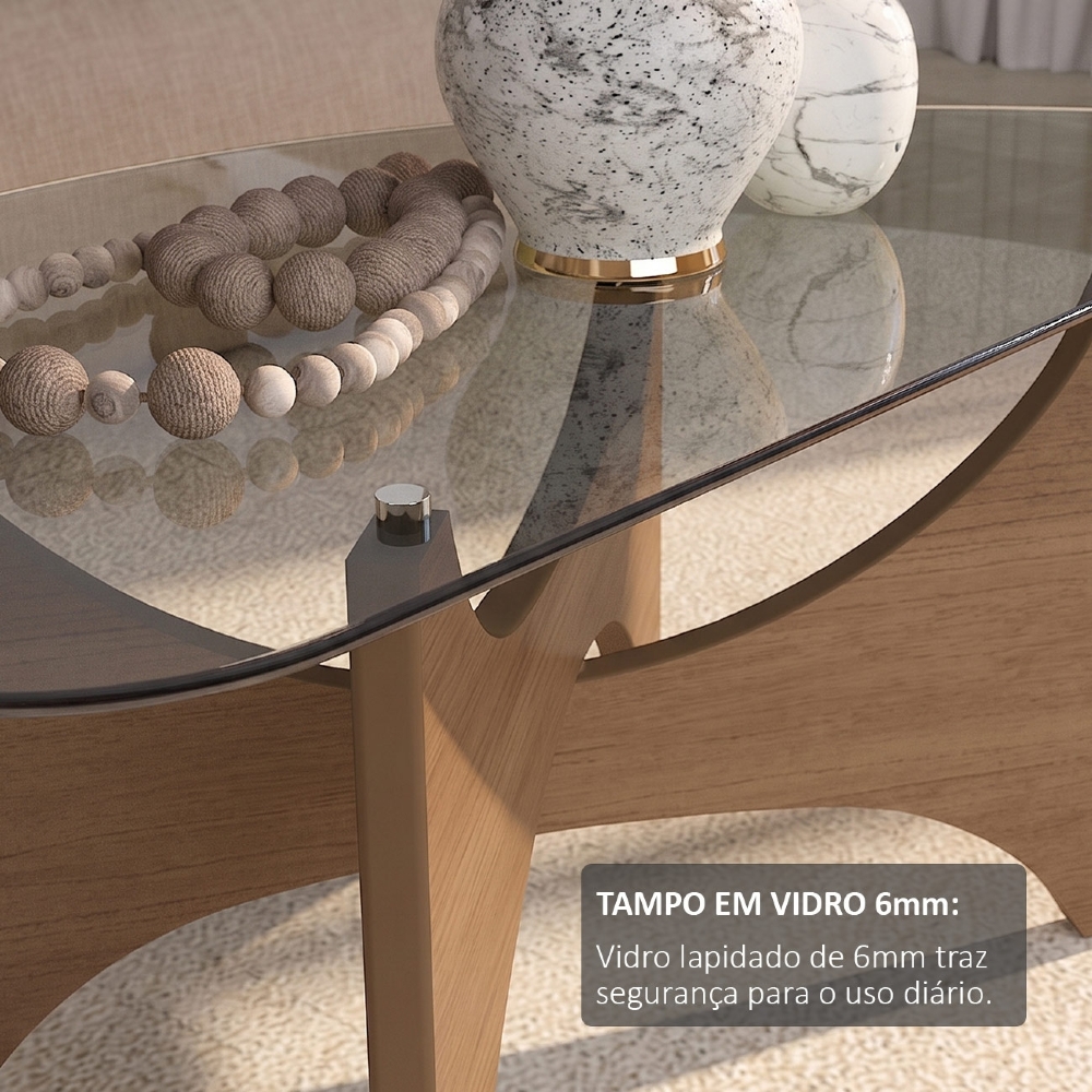 Mesa de Centro Baixa Para Sala 100cm Elipsy Cinamomo A09 - Mpozenato