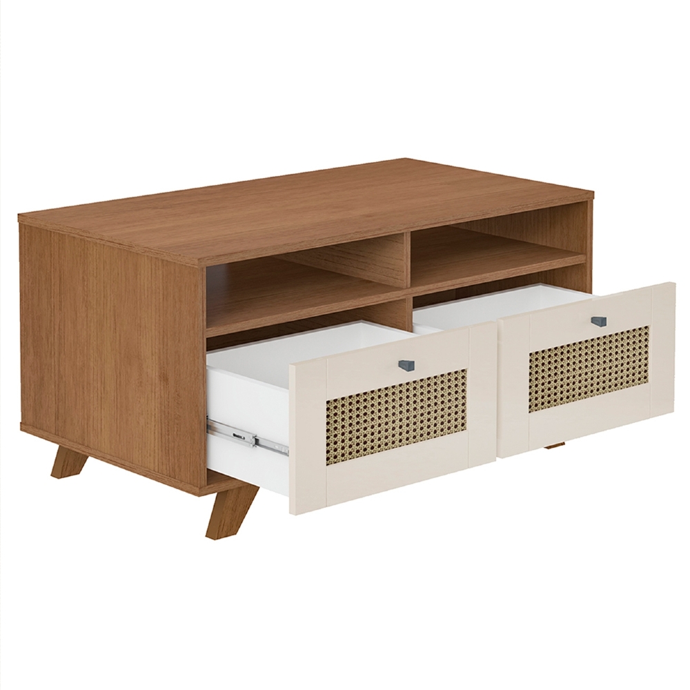 Mesa de Centro Para Sala 2 Gavetas Tulum Cinamomo/Off White A09 - Mpozenato