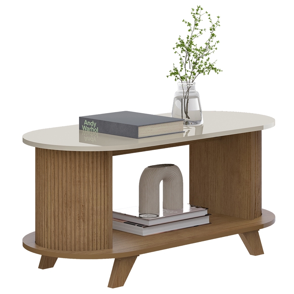 Mesa de Centro Para Sala Ripada Edge Cinamomo/Off White A09 - Mpozenato