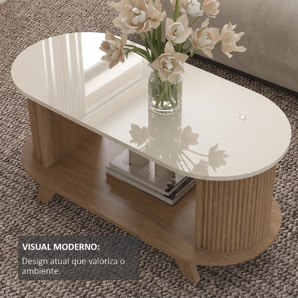 Mesa de Centro Para Sala Ripada Edge Cinamomo/Off White A09 - Mpozenato