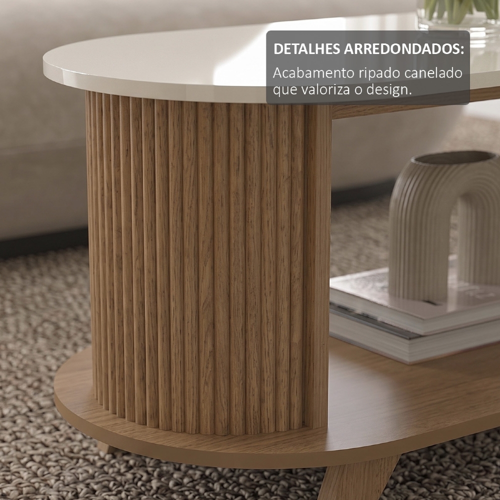 Mesa de Centro Para Sala Ripada Edge Cinamomo/Off White A09 - Mpozenato