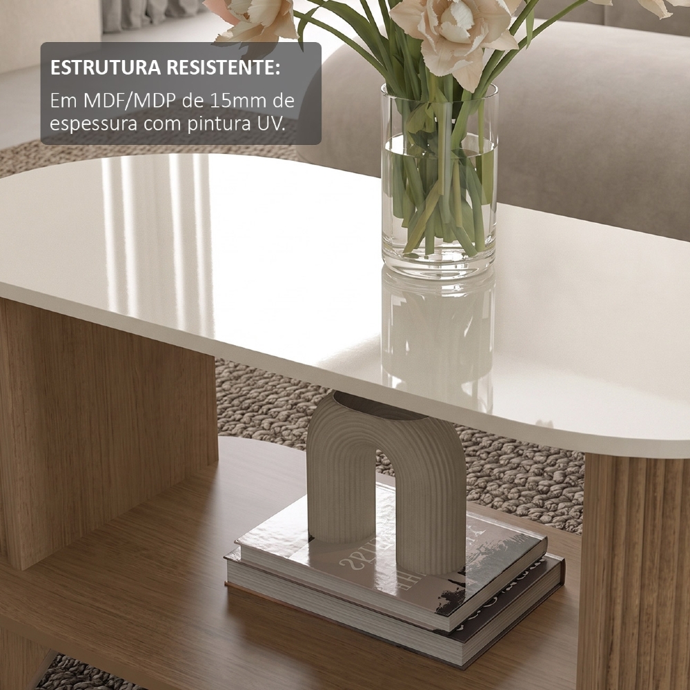 Mesa de Centro Para Sala Ripada Edge Cinamomo/Off White A09 - Mpozenato