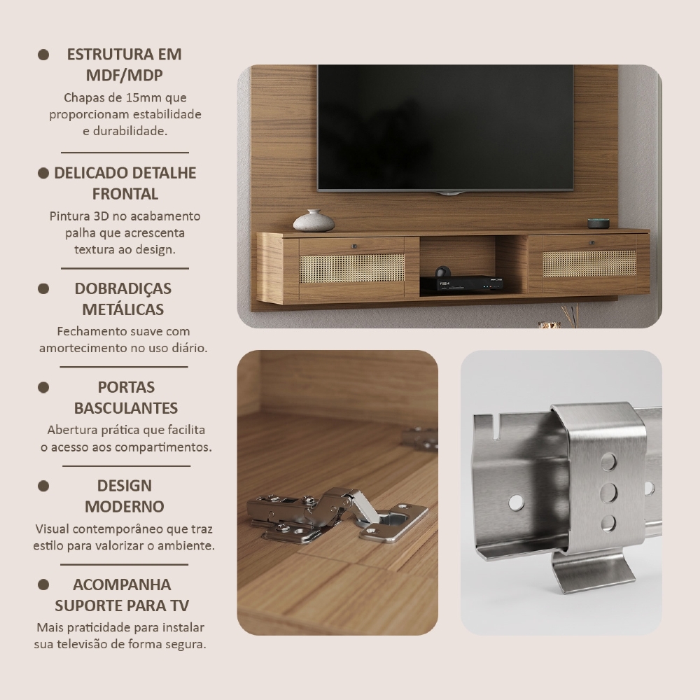 Painel TV 65 Pol 160cm 2 Portas Tulum Carvalho A09 - Mpozenato