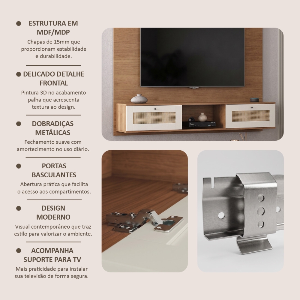 Painel TV 65 Pol 160cm 2 Portas Tulum Cinamomo/Off White A09 - Mpozenato
