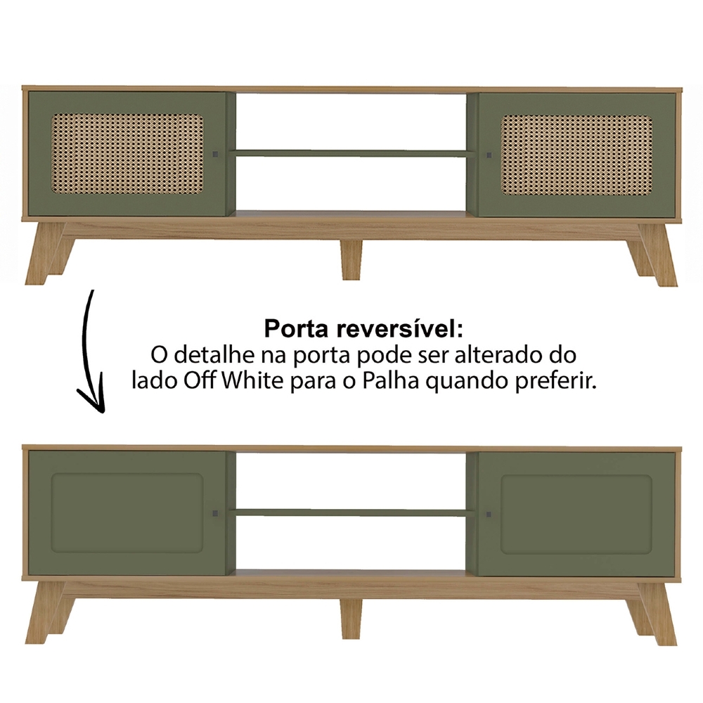 Rack TV 75 Pol 180cm 2 Portas Sofie Carvalho/Menta A09 - Mpozenato