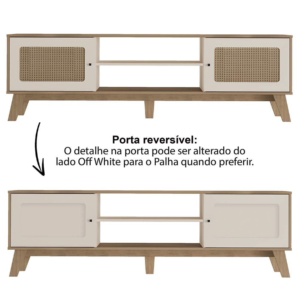 Rack TV 75 Pol 180cm 2 Portas Sofie Carvalho/Off White A09 - Mpozenato