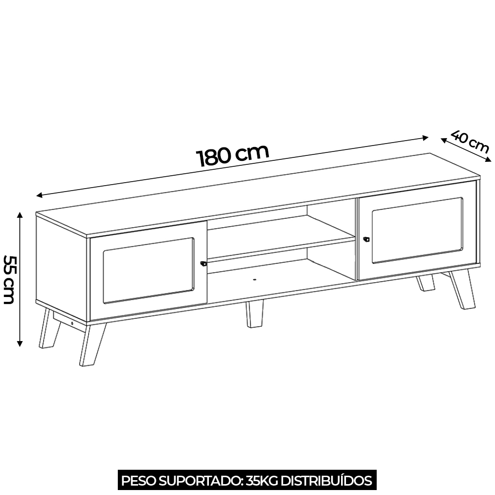 Rack TV 75 Pol 180cm 2 Portas Sofie Carvalho/Off White A09 - Mpozenato