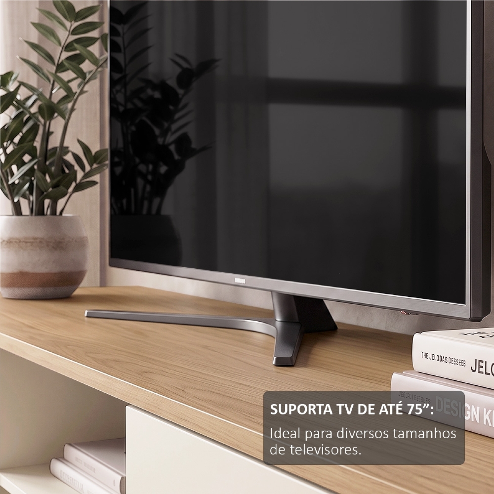 Rack TV 75 Pol 180cm 2 Portas Sofie Carvalho/Off White A09 - Mpozenato