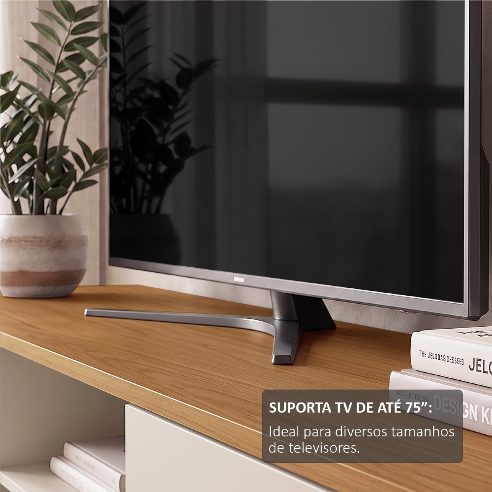 Rack TV 75 Pol 180cm 2 Portas Sofie Cinamomo/Off White A09 - Mpozenato