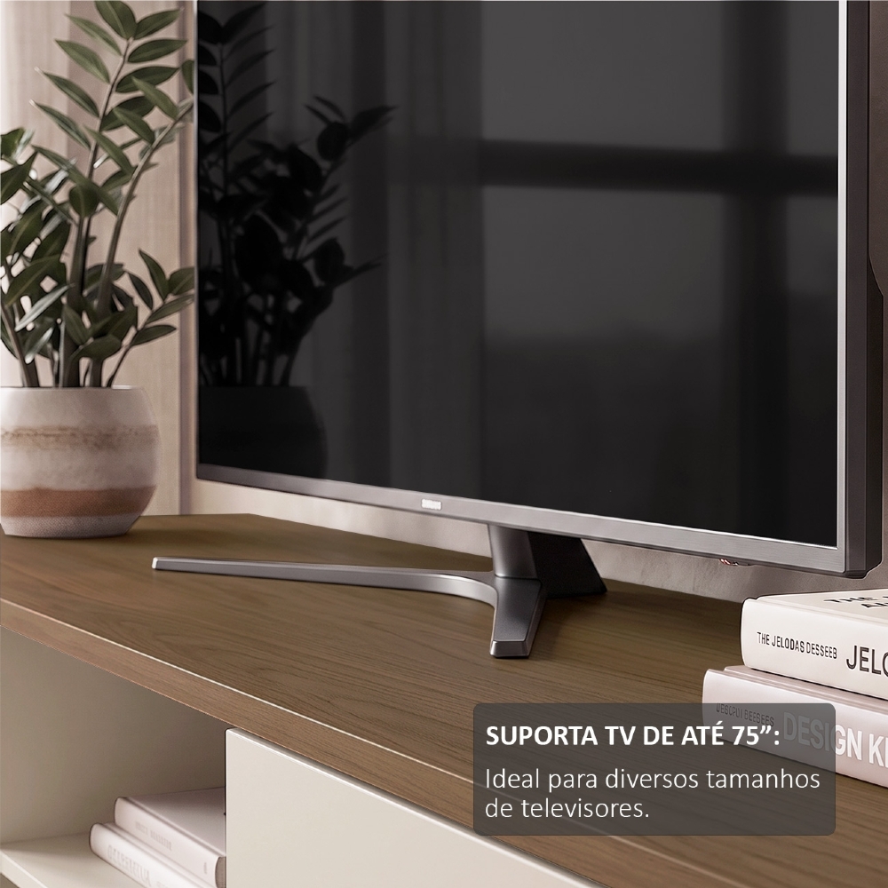 Rack TV 75 Pol 180cm 2 Portas Sofie Pinho/Off White A09 - Mpozenato