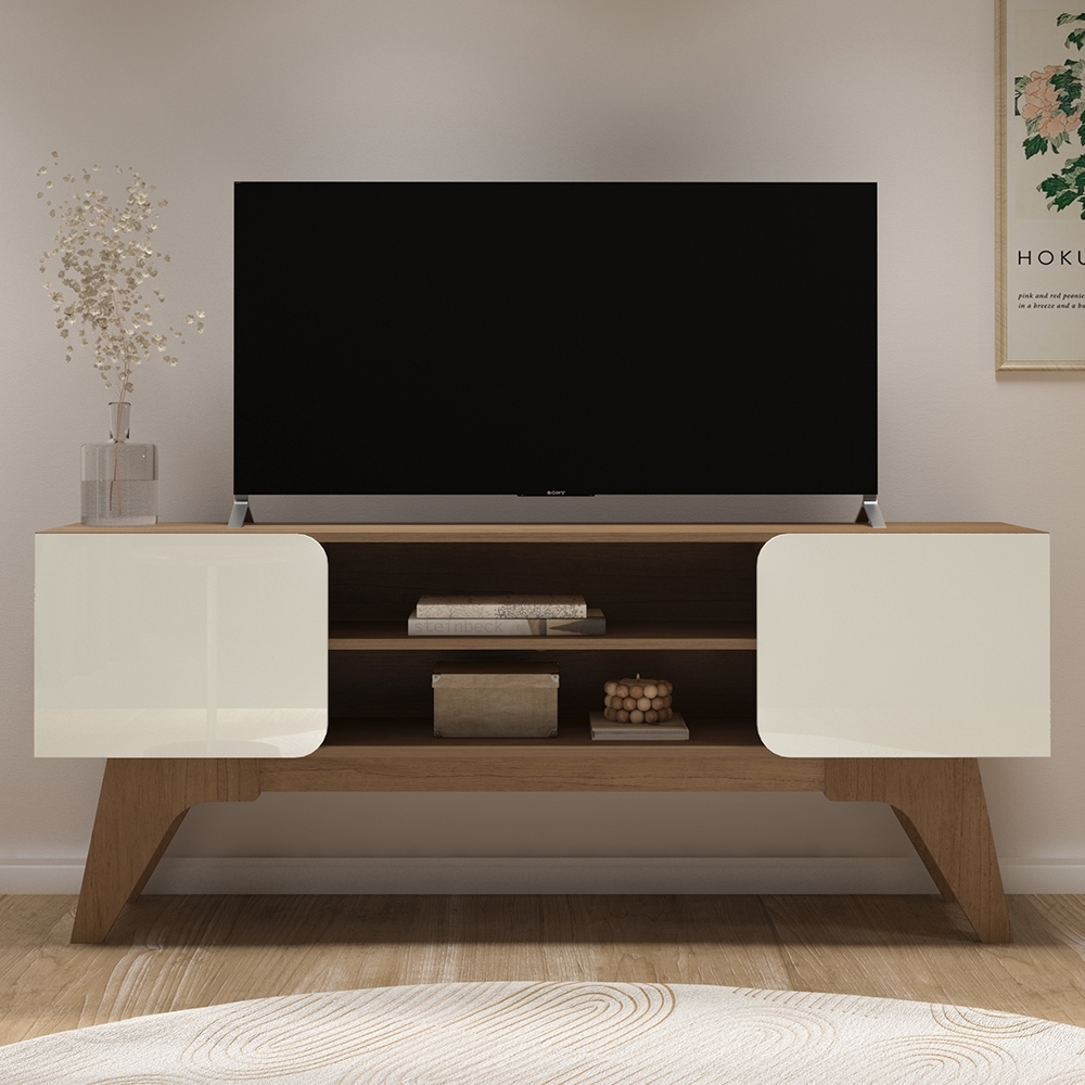 Rack TV 65 Pol 160cm 2 Portas Elos Cinamomo/Off White A09 - Mpozenato
