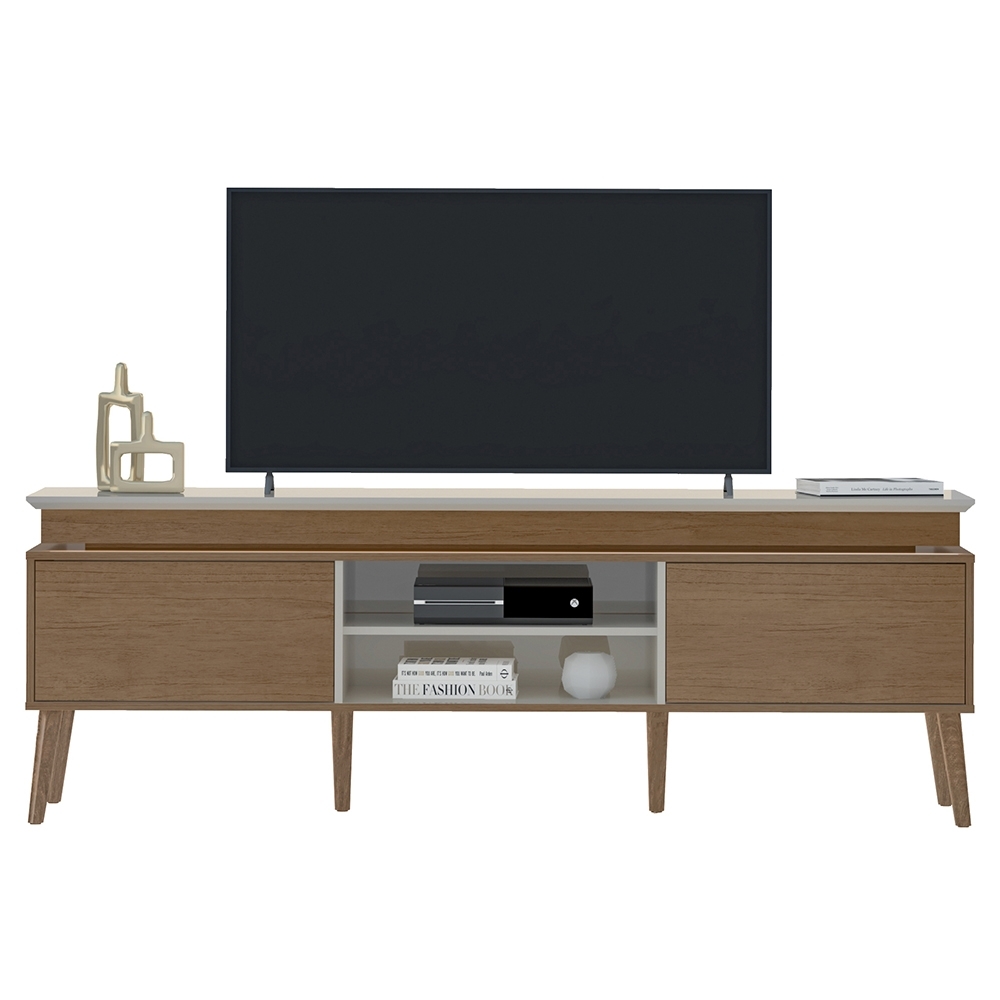Rack TV 75 Pol 180cm 2 Portas Luminus Off White/Cinamomo A09 - Mpozenato
