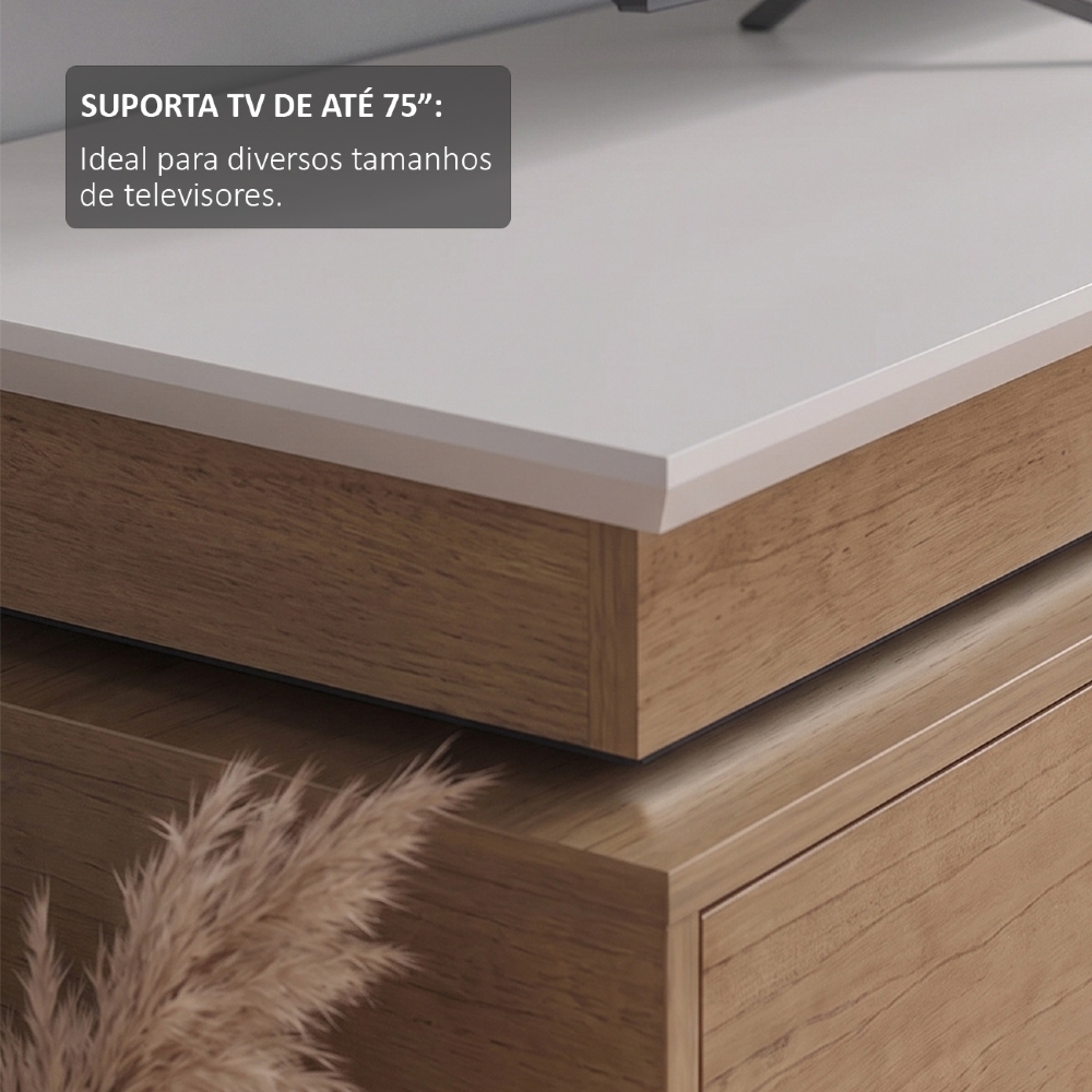 Rack TV 75 Pol 180cm 2 Portas Luminus Off White/Cinamomo A09 - Mpozenato