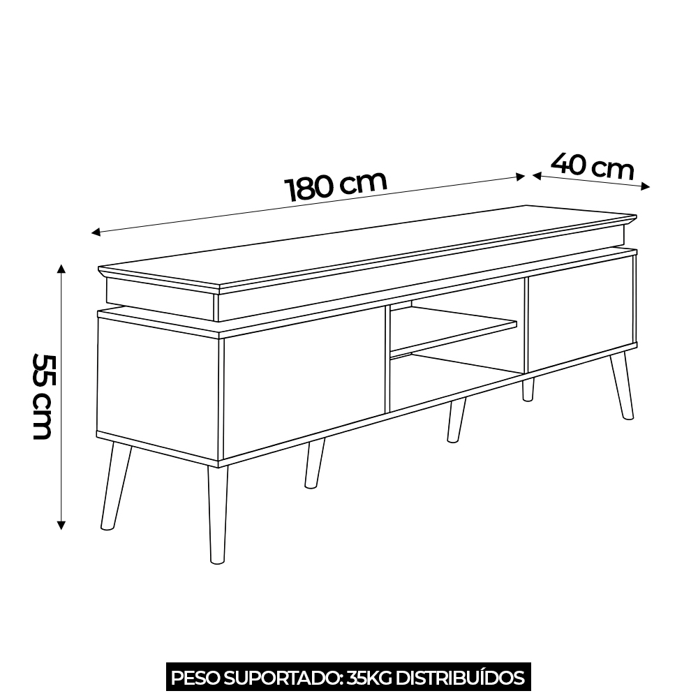 Rack TV 75 Pol 180cm 2 Portas Luminus Pinho/Off White A09 - Mpozenato