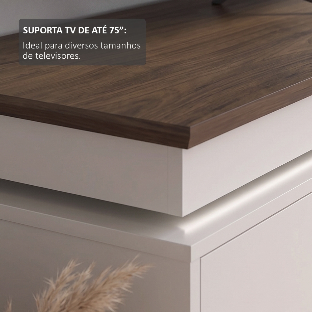 Rack TV 75 Pol 180cm 2 Portas Luminus Pinho/Off White A09 - Mpozenato