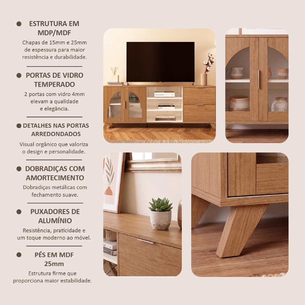 Rack TV 75 Pol 180cm 2 Portas Prestige Cinamomo/Off White A09 - Mpozenato