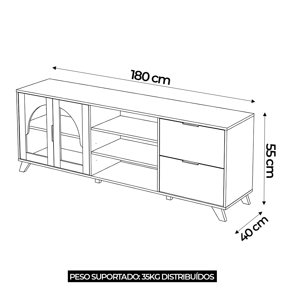 Rack TV 75 Pol 180cm 2 Portas Prestige Cinamomo/Off White A09 - Mpozenato