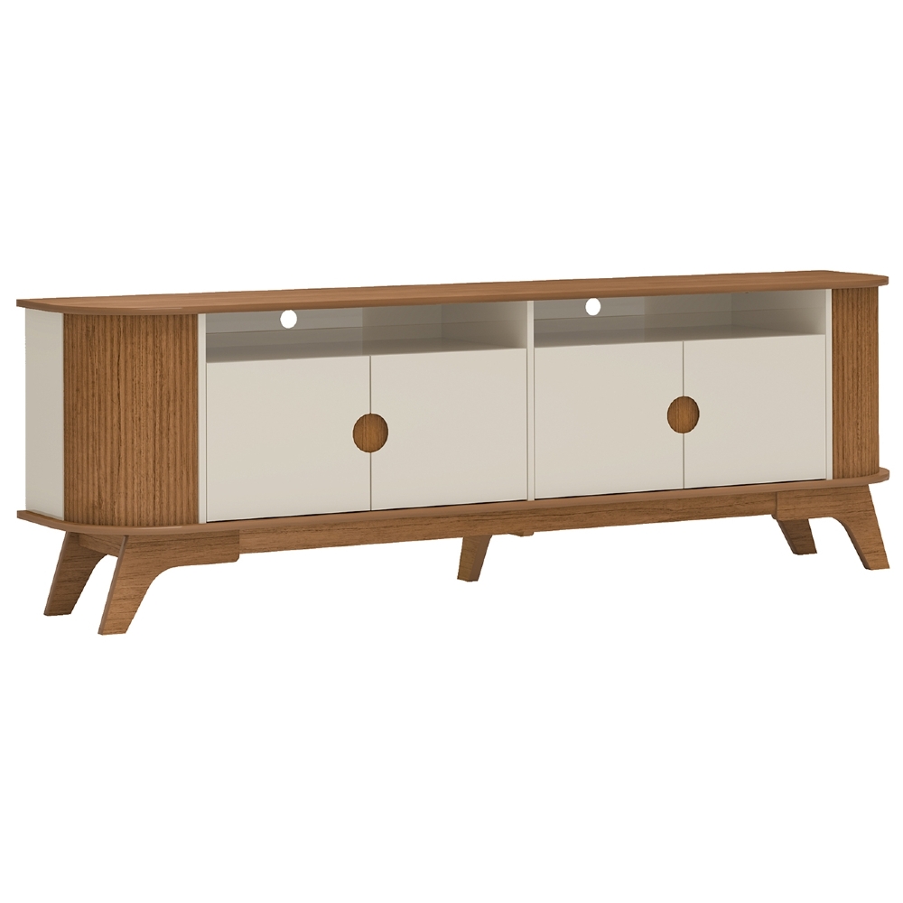 Rack TV 80 Pol 200cm 4 Portas Ripado Edge Cinamomo/Off White A09 - Mpozenato