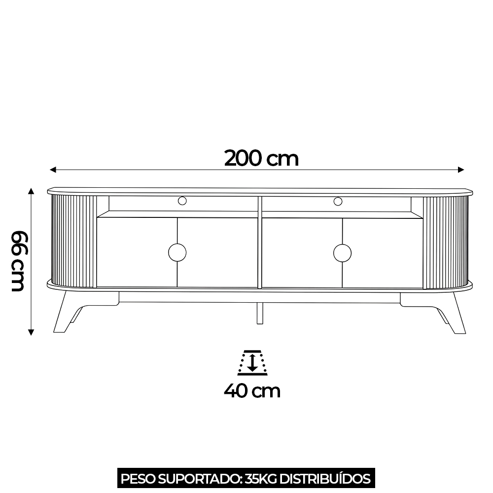 Rack TV 80 Pol 200cm 4 Portas Ripado Edge Cinamomo/Off White A09 - Mpozenato