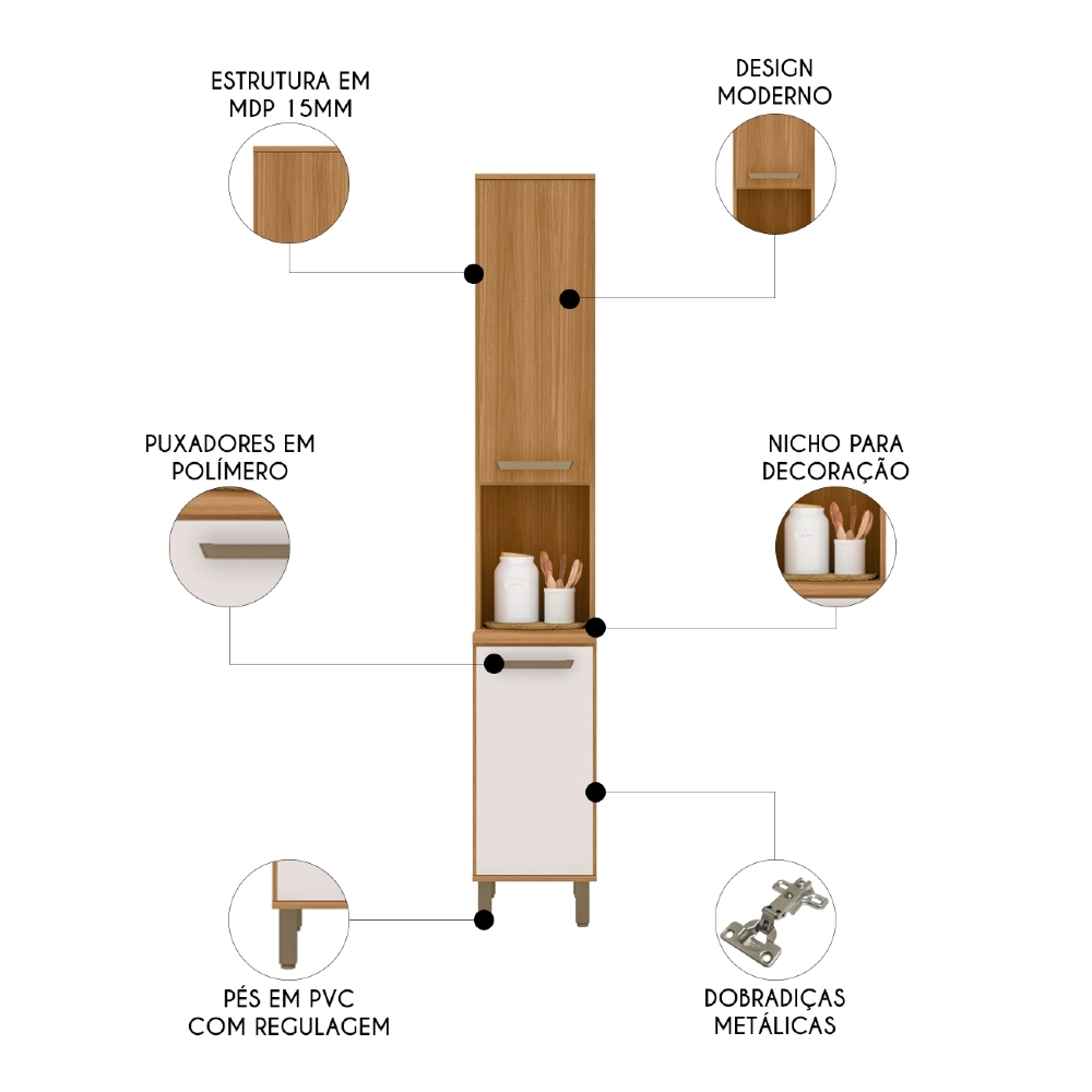 Paneleiro de Cozinha 2 Portas 36cm Rita Freijó/Off Acetinado Z44 - Mpozenato
