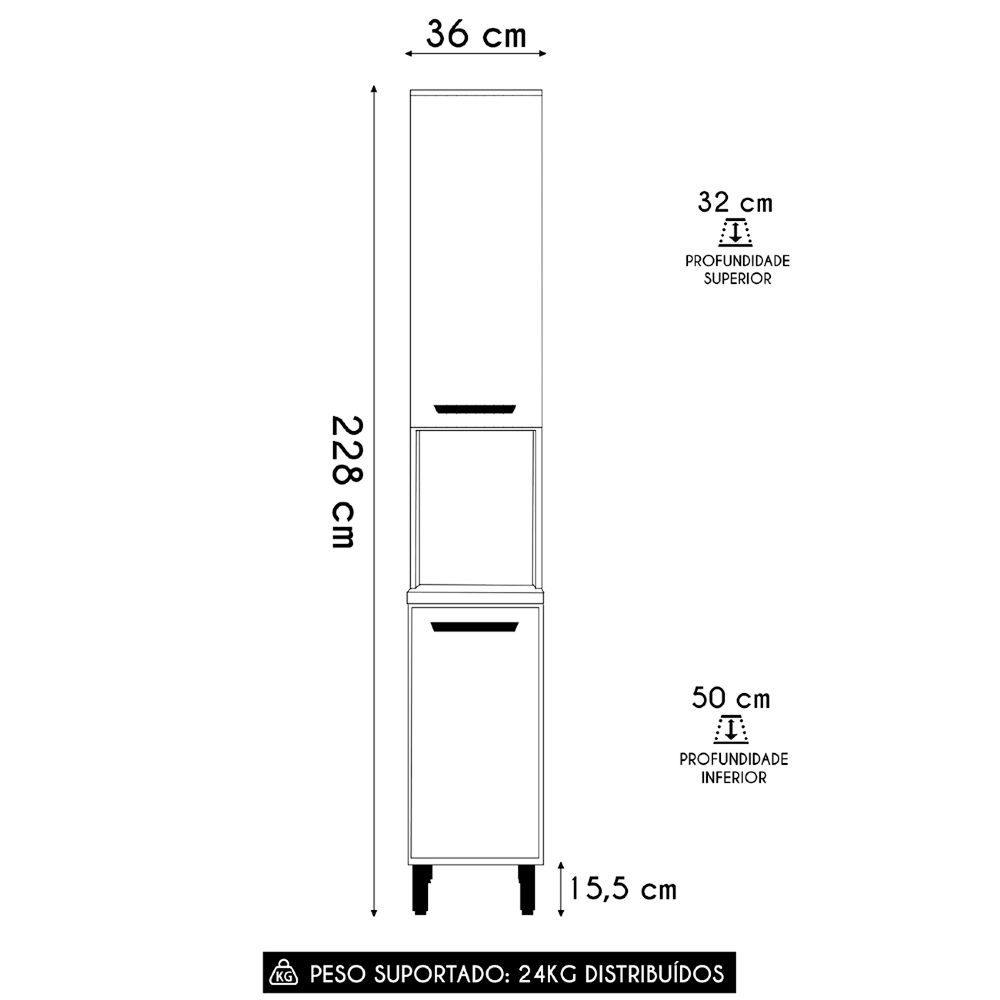 Paneleiro de Cozinha 2 Portas 36cm Rita Freijó/Off Acetinado Z44 - Mpozenato