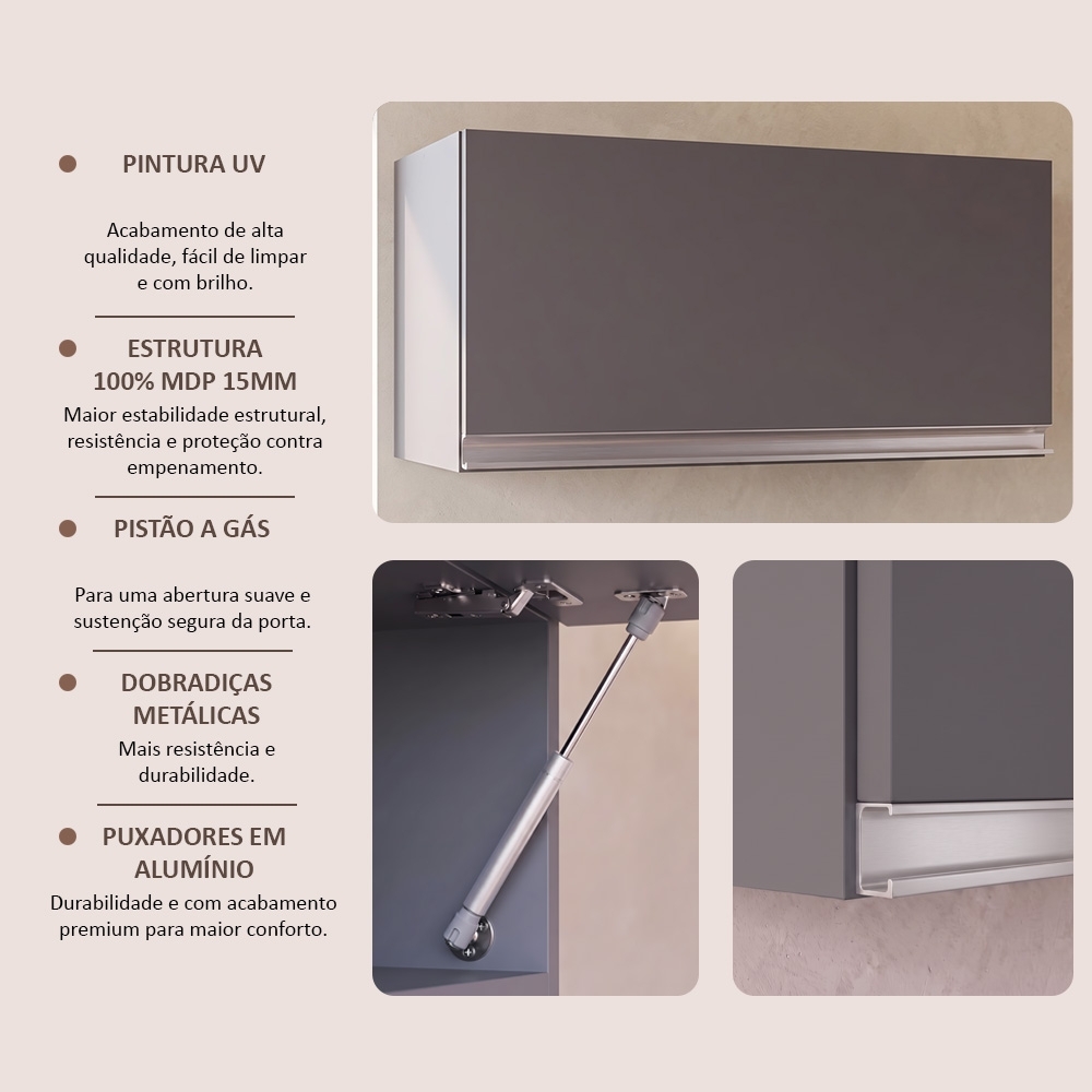 Armário Aéreo 60cm Porta Basculante Andréia Cinza - AJL Móveis