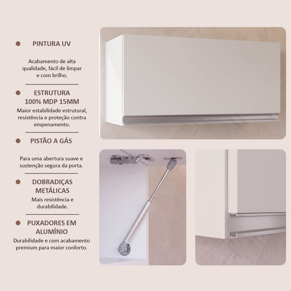 Armário Aéreo Geladeira 60cm 1 Porta Basculante Andréia Branco - AJL Móveis