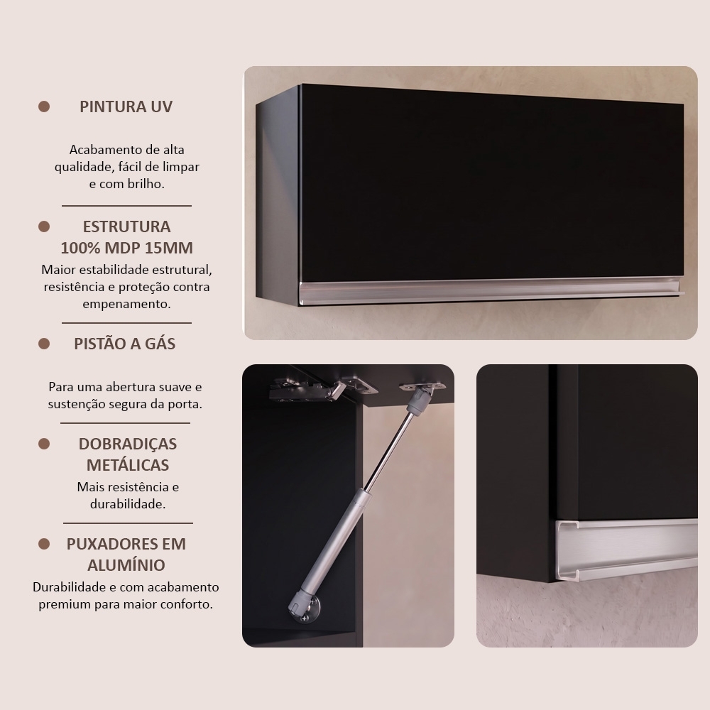Armário Aéreo Geladeira 60cm 1 Porta Basculante Andréia Preto - AJL Móveis
