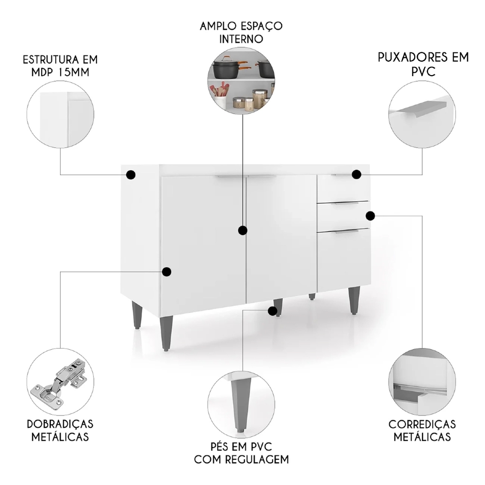 Balcão Para Pia 120cm Sem Tampo Pérola Z34 Branco - Mpozenato