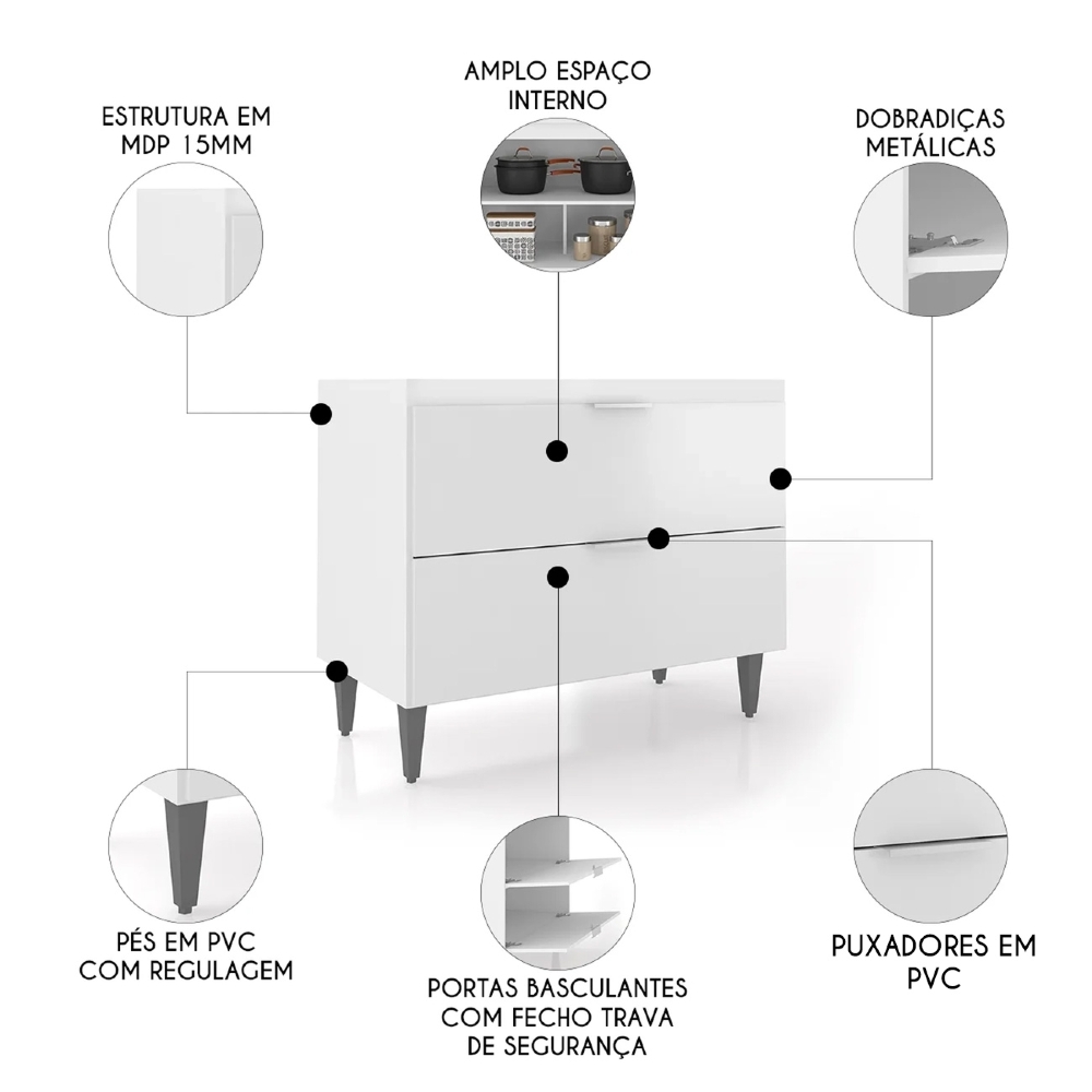 Balcão Para Pia 100cm Sem Tampo Pérola Z34 Branco - Mpozenato