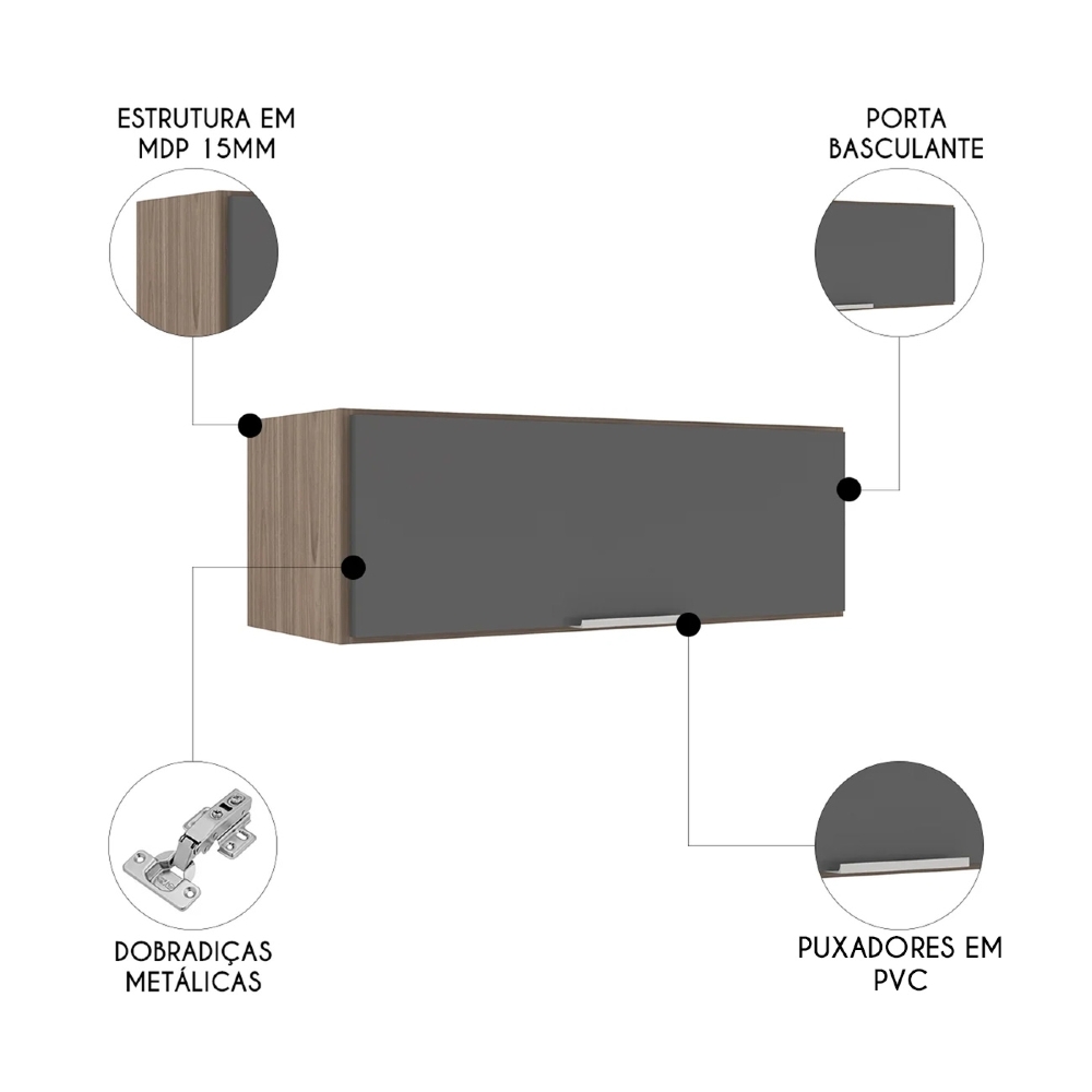 Armário de Cozinha Aéreo 70cm Pérola Z34 Freijó/Grafite - Mpozenato