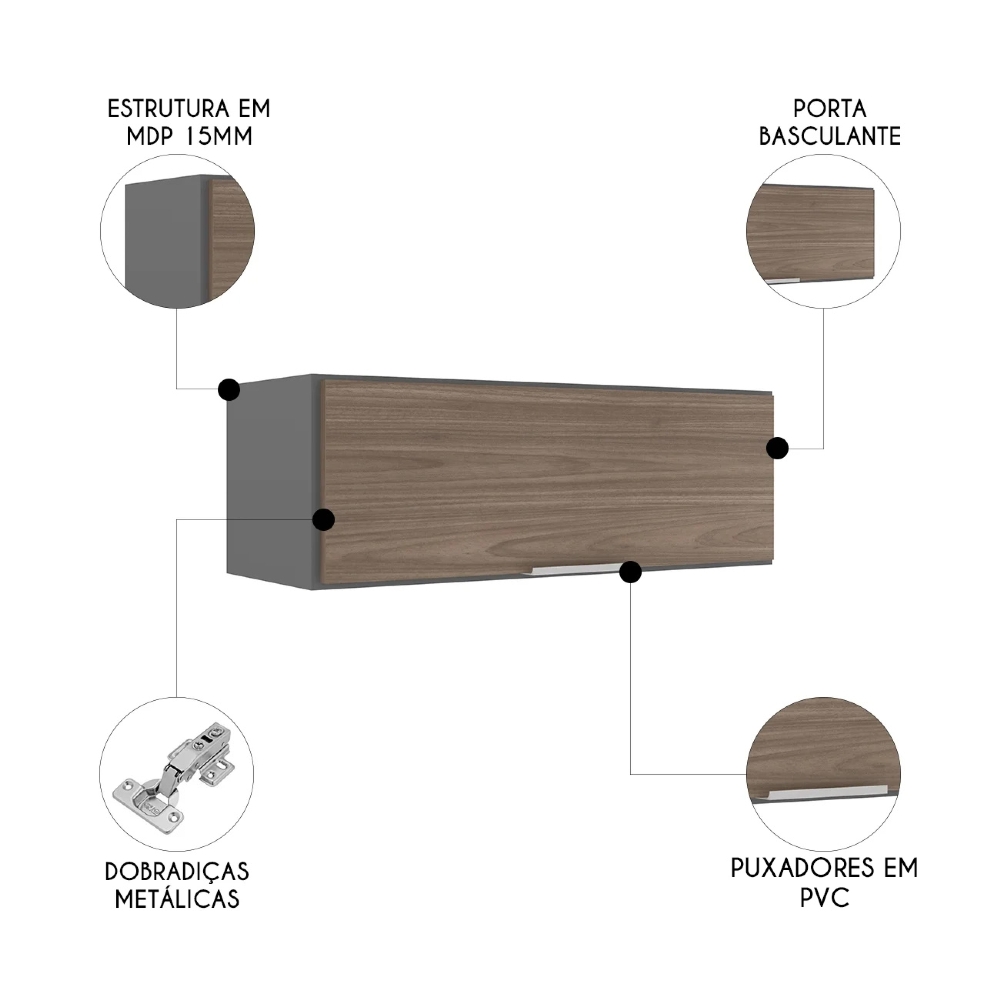 Armário de Cozinha Aéreo 70cm Pérola Z34 Grafite/Freijó - Mpozenato