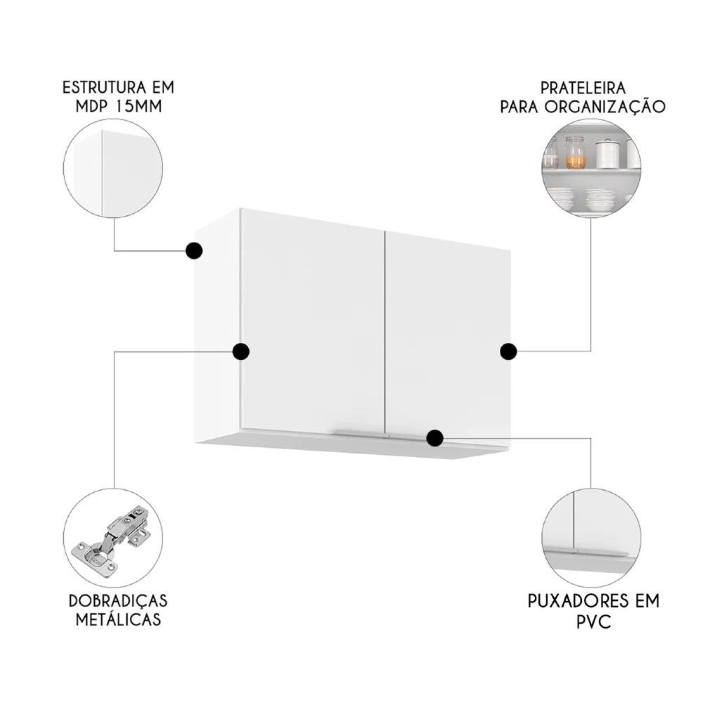 Armário de Cozinha Aéreo 80cm Pérola Z34 Branco - Mpozenato