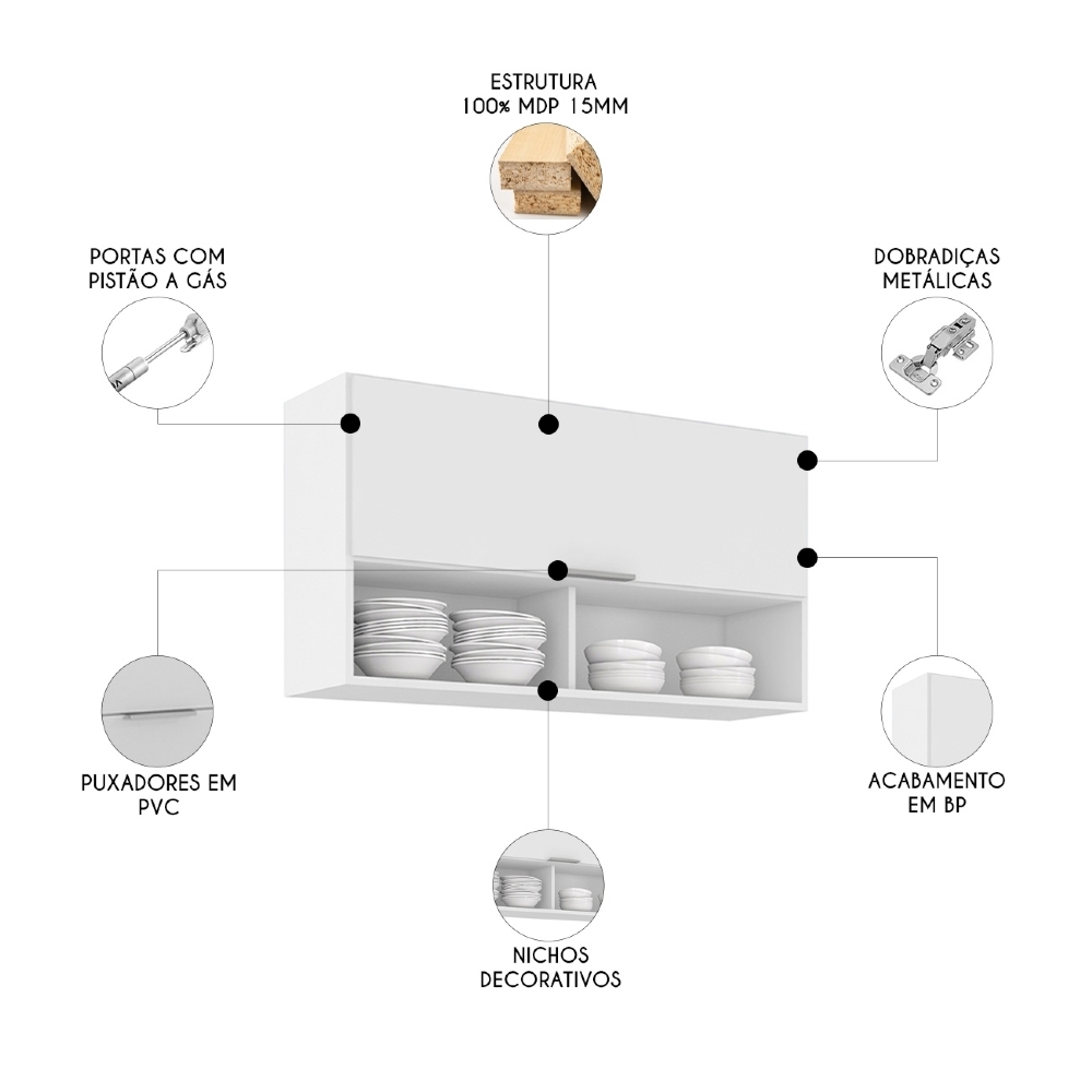 Armário de Cozinha Aéreo 100cm Pérola Z34 Branco - Mpozenato