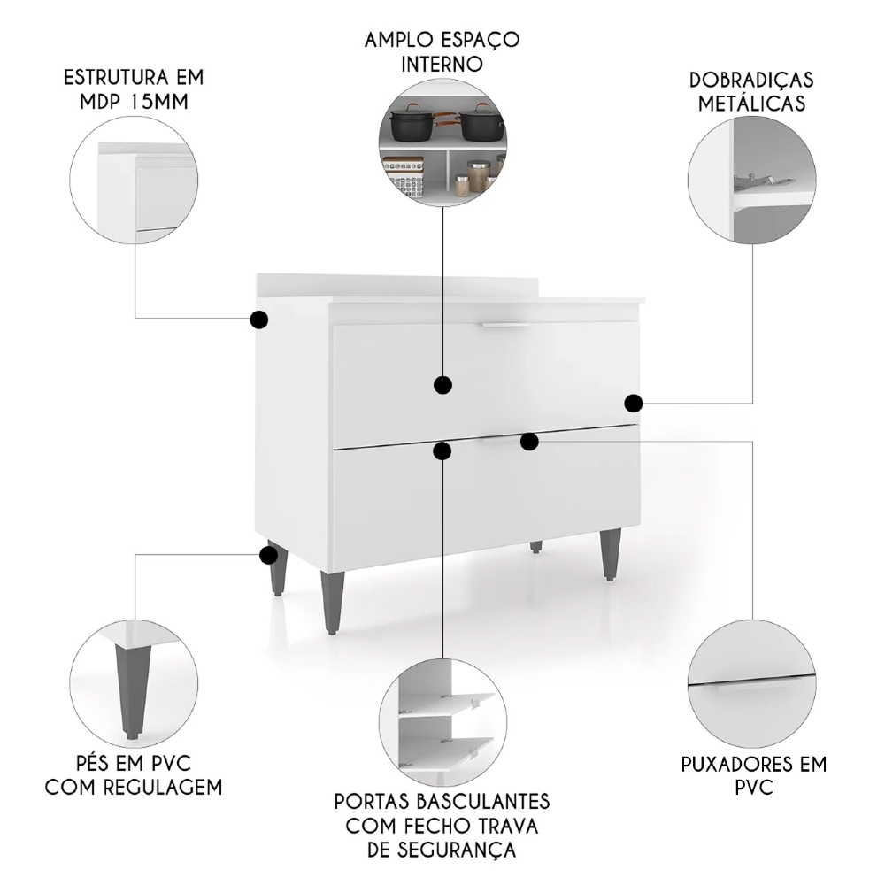 Balcão de Cozinha Com Tampo 100cm Pérola Branco Z34 - Mpozenato