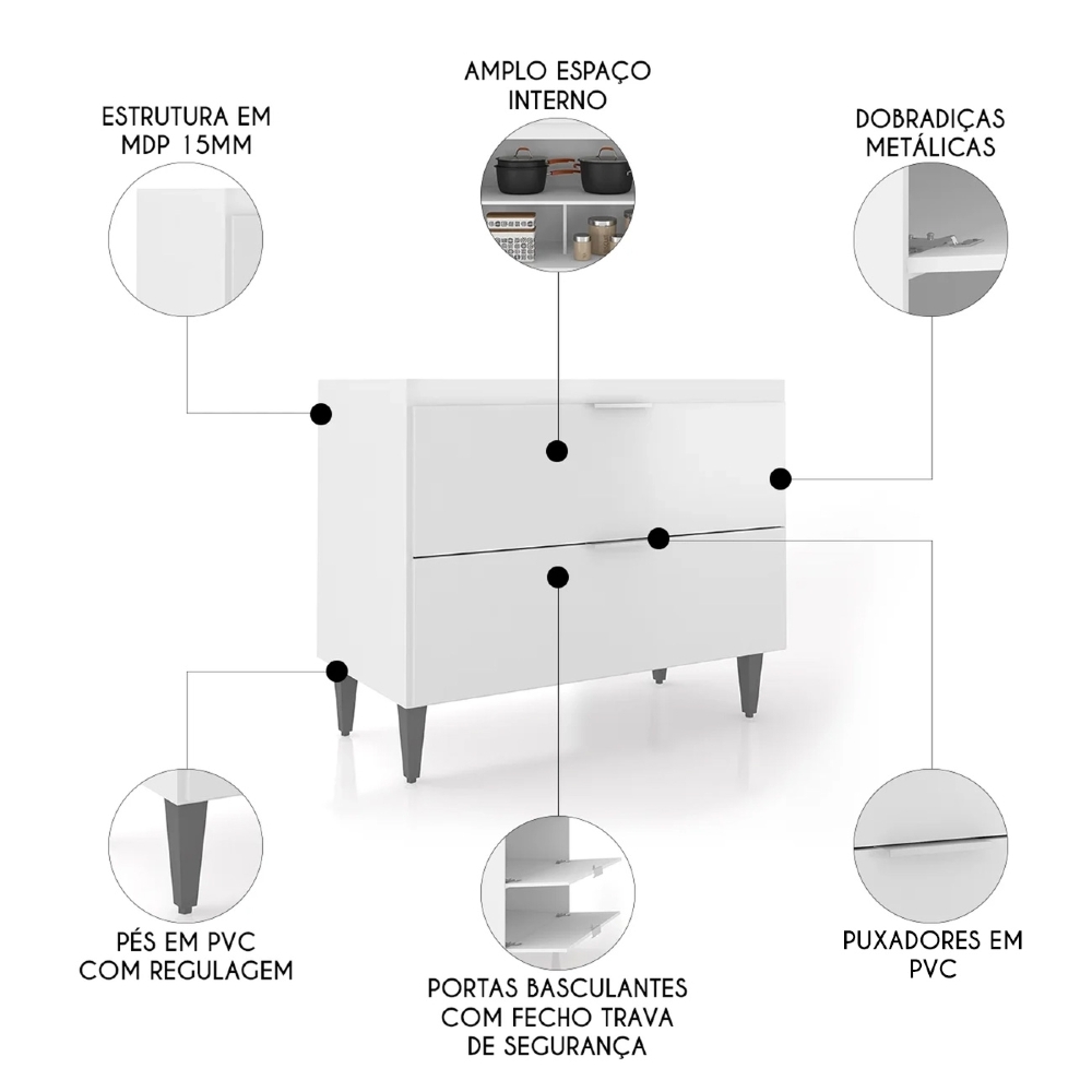 Balcão de Cozinha Com Pia Inox 100cm Pérola Z34 Branco - Mpozenato