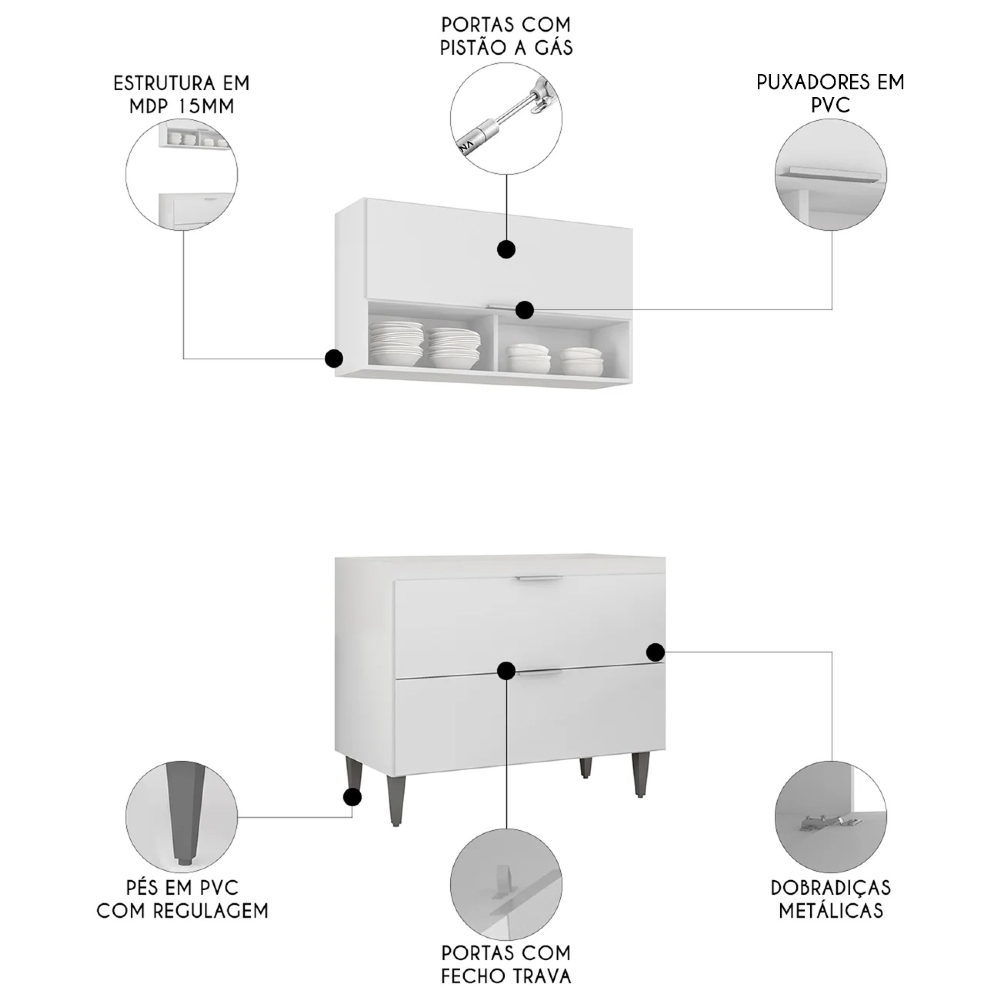 Armário de Cozinha CP01 Para Pia 100cm Pérola Z34 Branco - Mpozenato