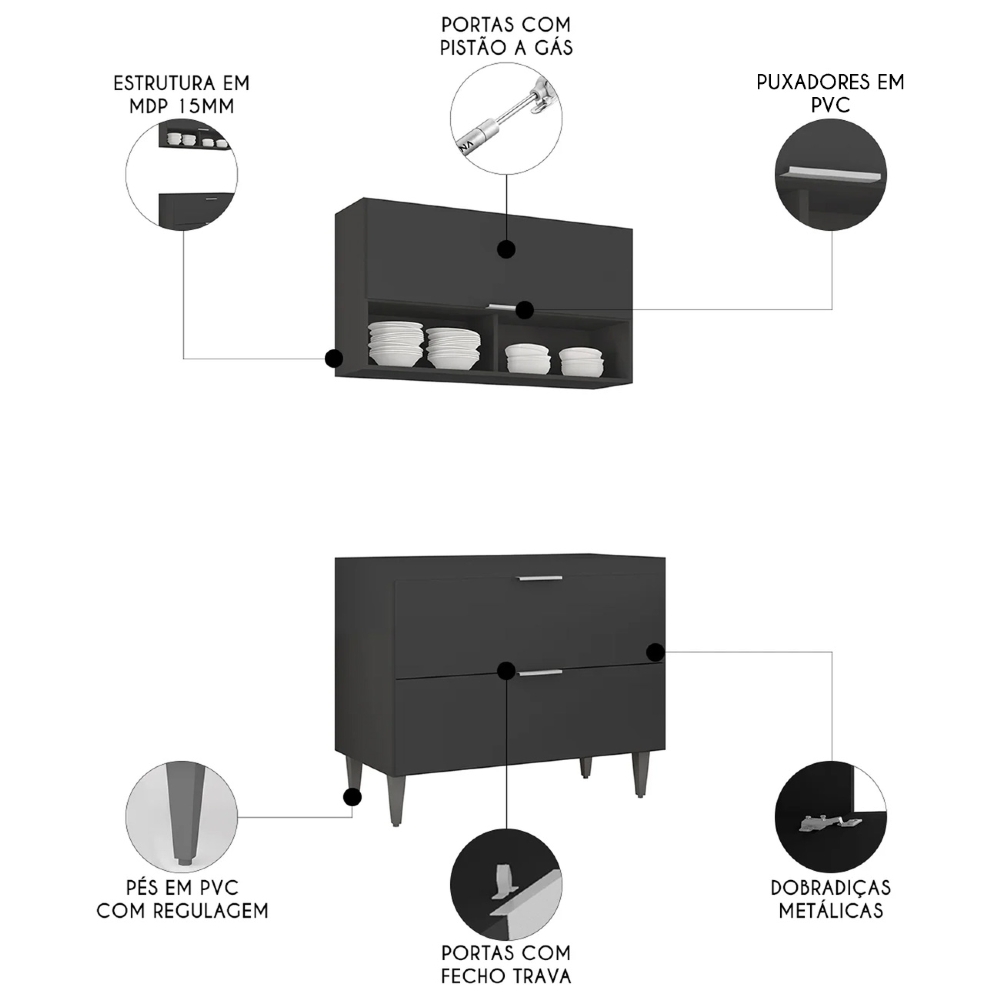 Armário de Cozinha CP01 Para Pia 100cm Pérola Z34 Preto - Mpozenato