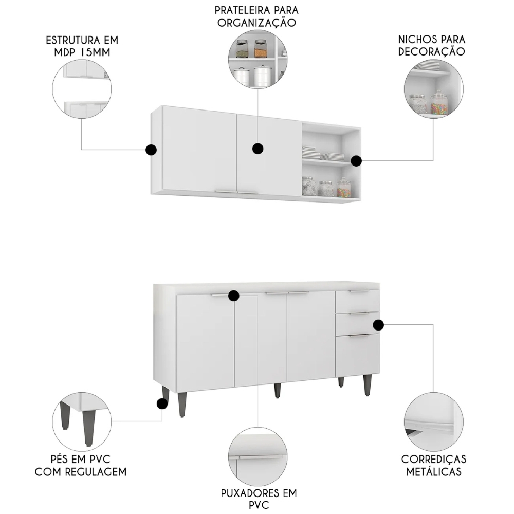 Armário de Cozinha CP01 Para Pia 150cm Pérola Z34 Branco - Mpozenato
