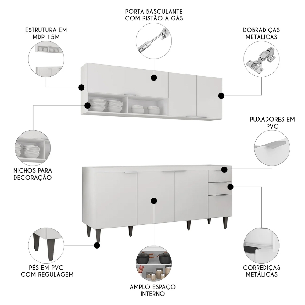 Armário de Cozinha CP01 Para Pia 180cm Pérola Z34 Branco - Mpozenato