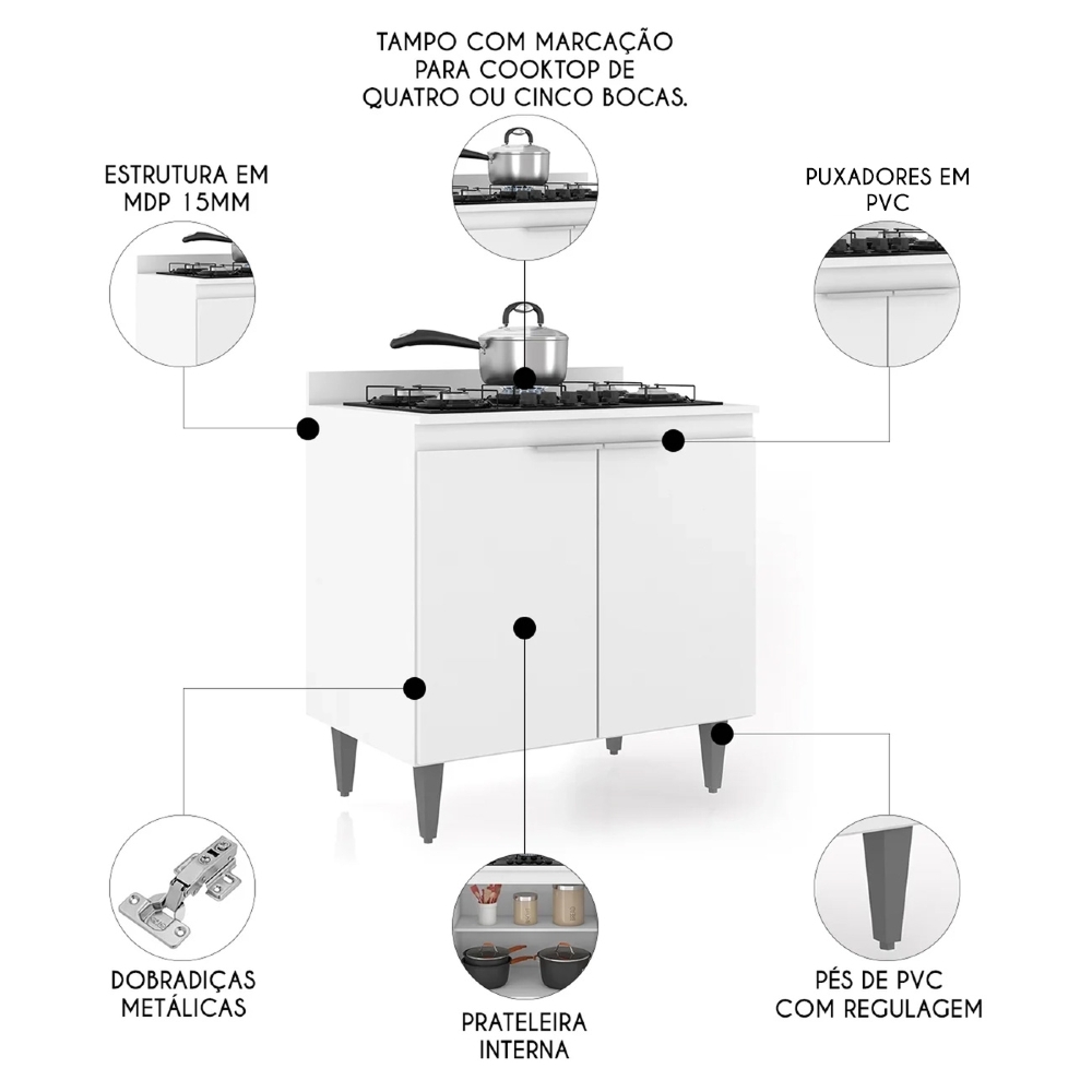 Balcão de Cozinha Para Cooktop 80cm Pérola Z34 Branco - Mpozenato