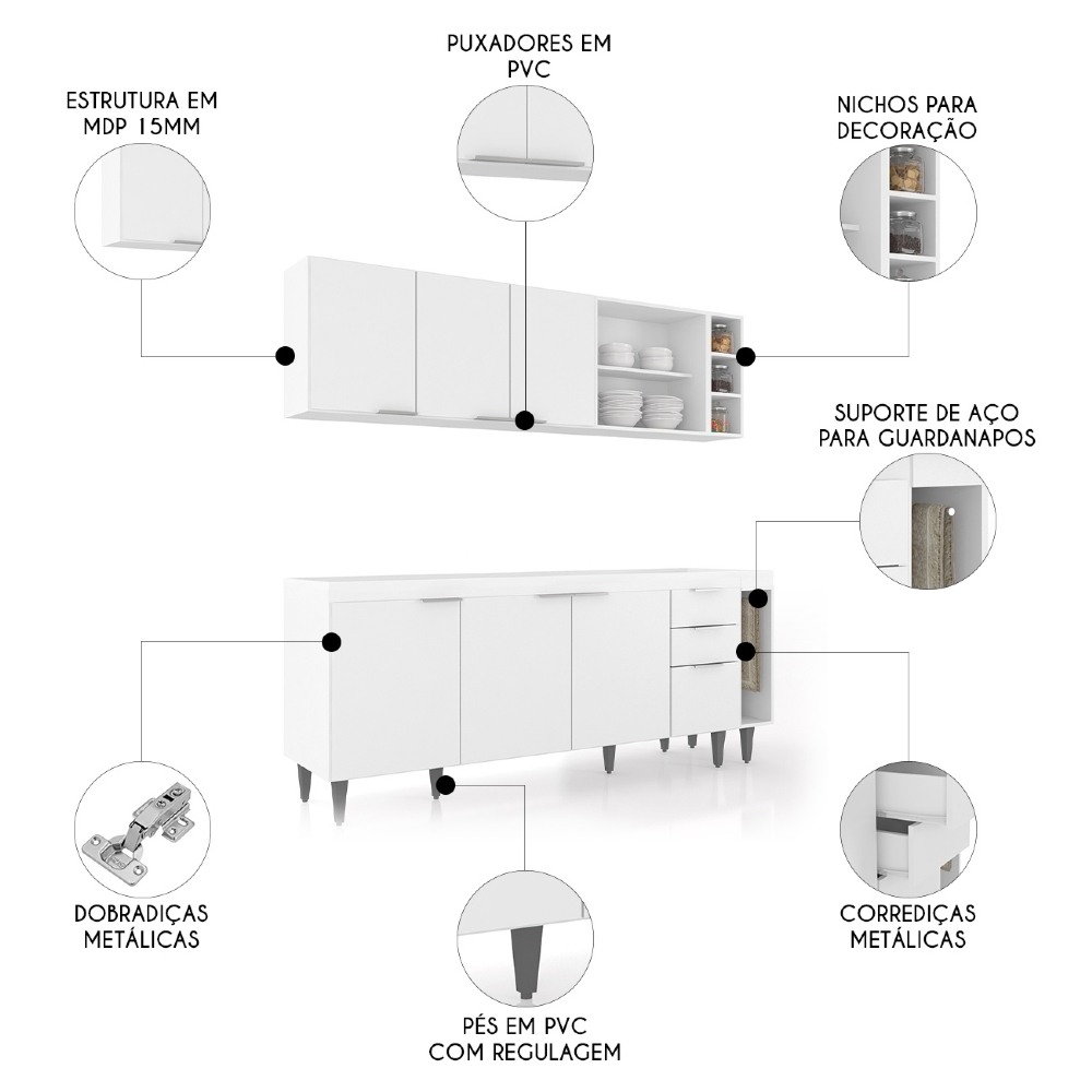 Armário de Cozinha CP11 Para Pia 200cm Pérola Z34 Branco - Mpozenato